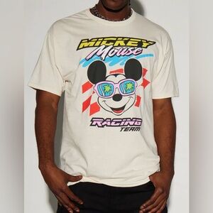 Disney Mickey Mouse Racing Team XL Short Sleeve Tee Shirt Off White